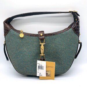 Eric Javits Clip Bag NWOT Purse Brown Leather Croc Embossed Studs Retails $380